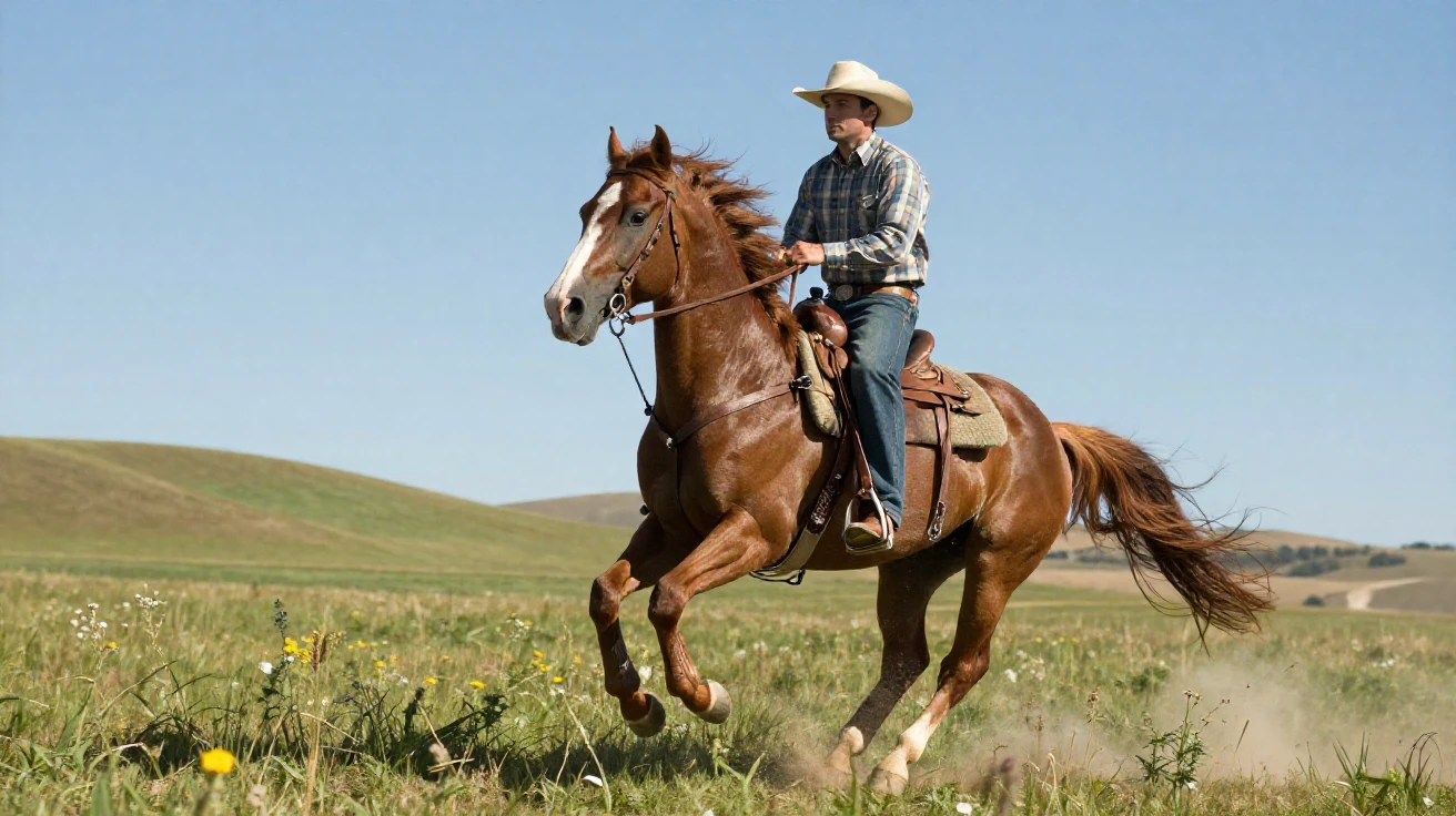 A horseback rider galloping across an open field