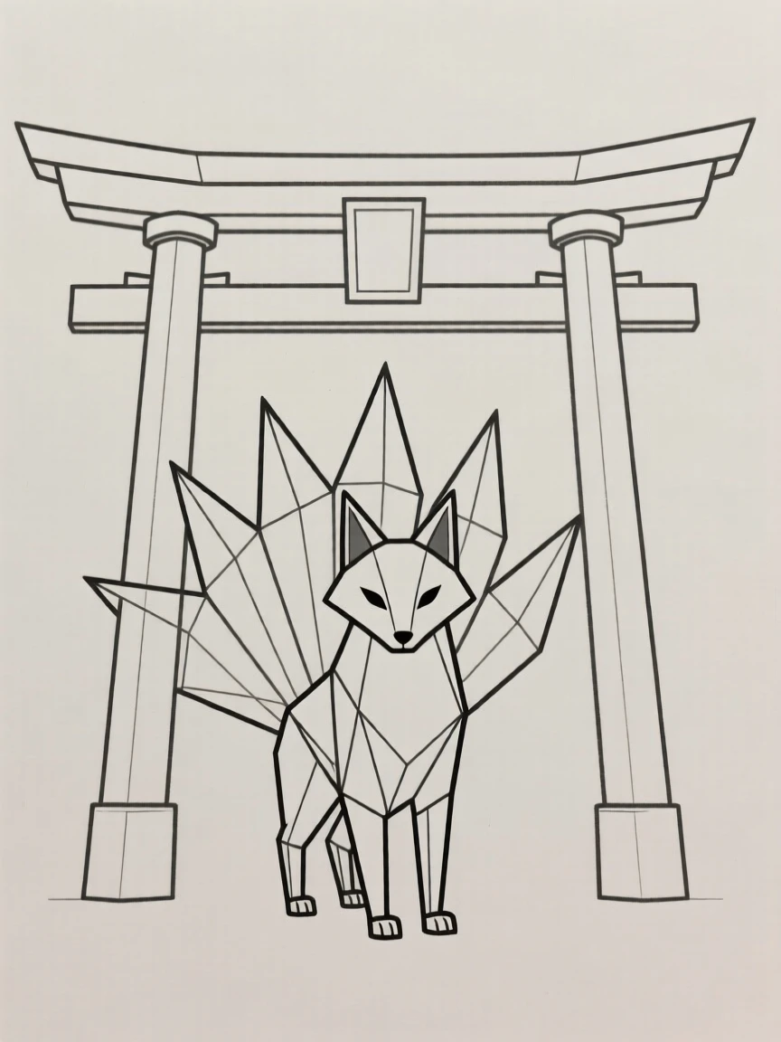 A kitsune fox spirit standing beneath a torii gate