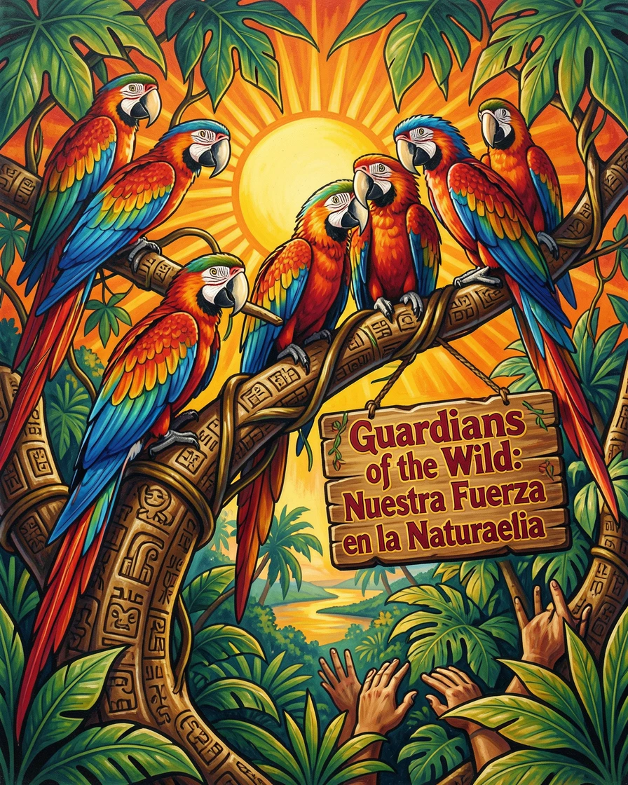 A group of macaws perched on a jungle vine