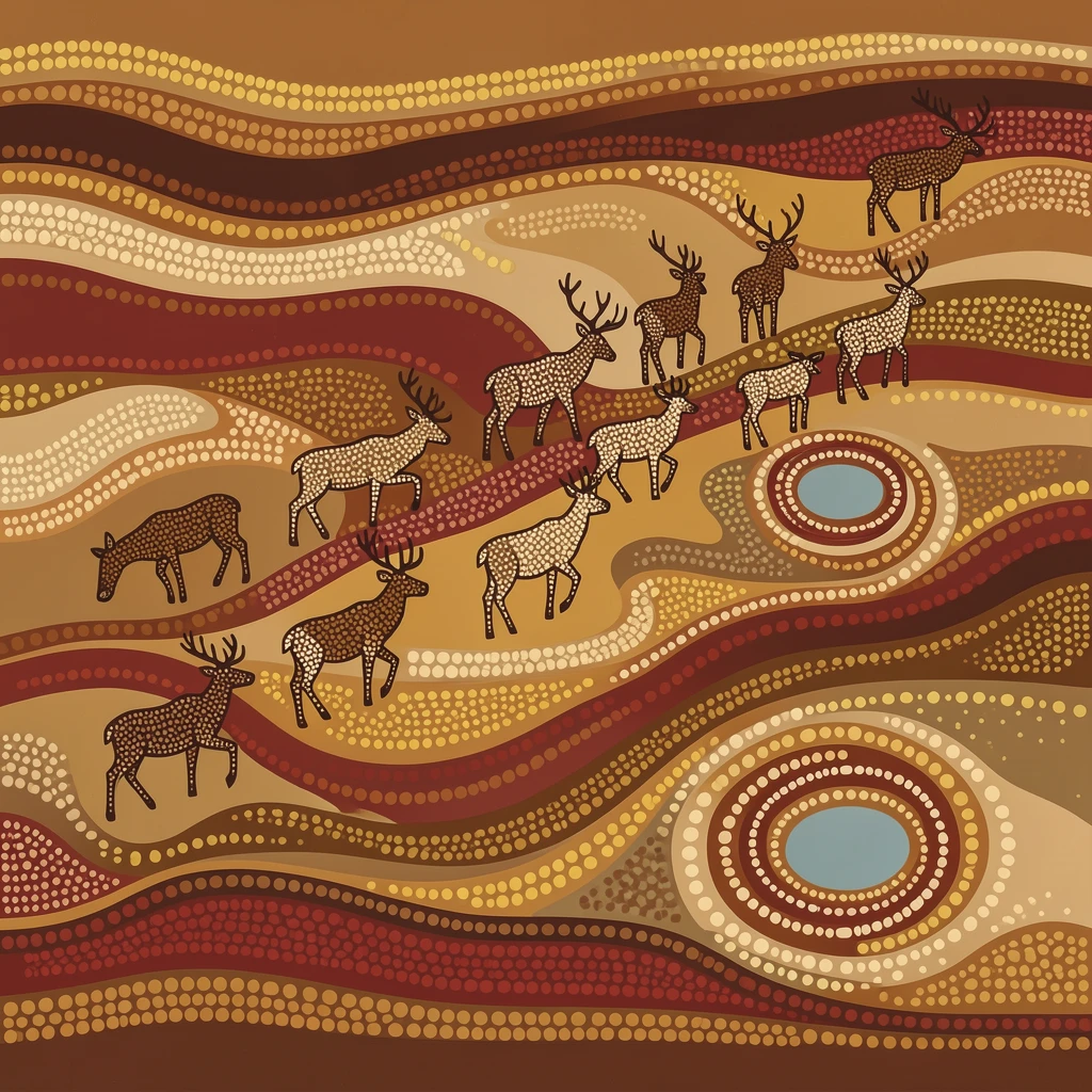 A herd of caribous migrating across the plains
