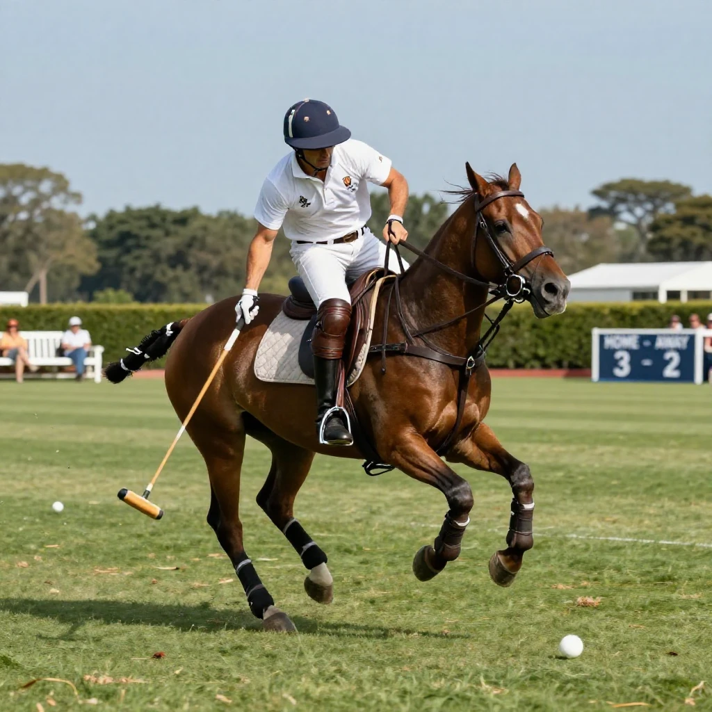 A polo player mid-swing on a manicured field