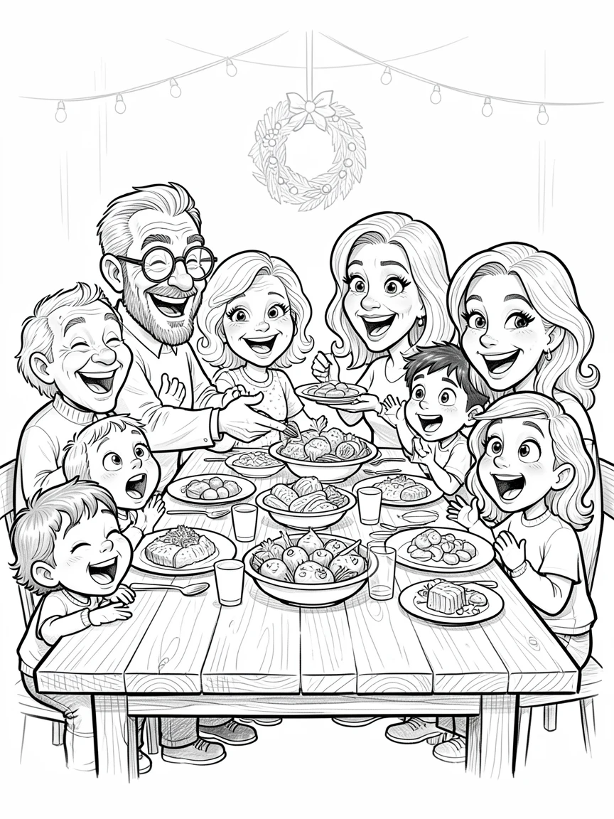 [Family & Relationship Moments] Heartwarming scene of a big family gathered around a table for a joyful holiday dinner, radiating love and warmth