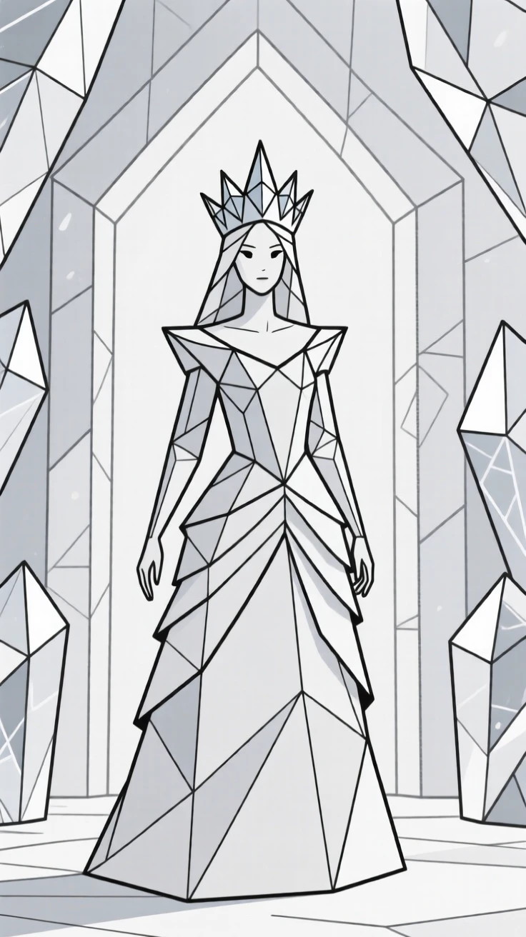 An ice queen standing in a frozen crystal palace