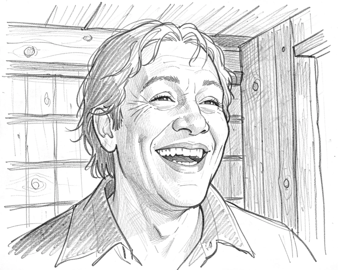 Close-up portrait of a soulful blues singer inside an old wooden cabin, laughing with pure delight.