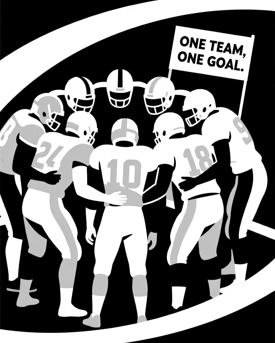 A football team huddled before a big play.
