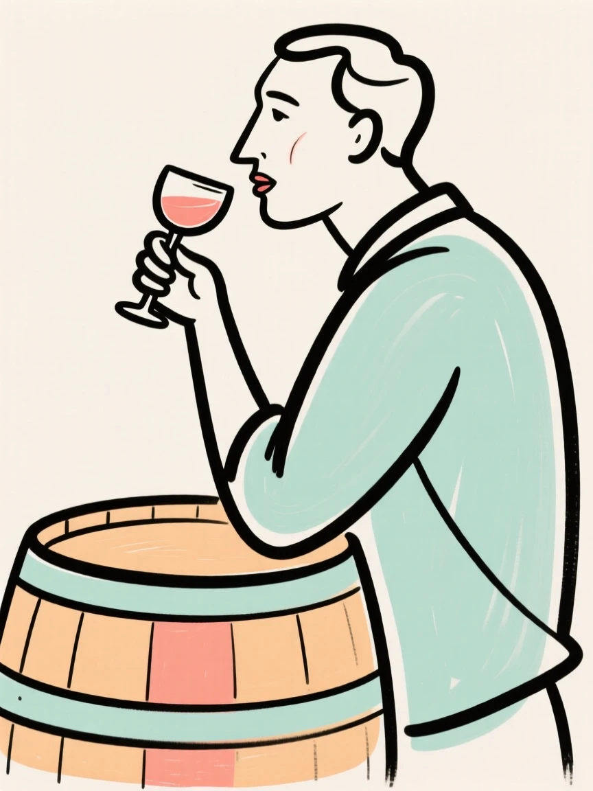 A vintner tasting wine from a barrel