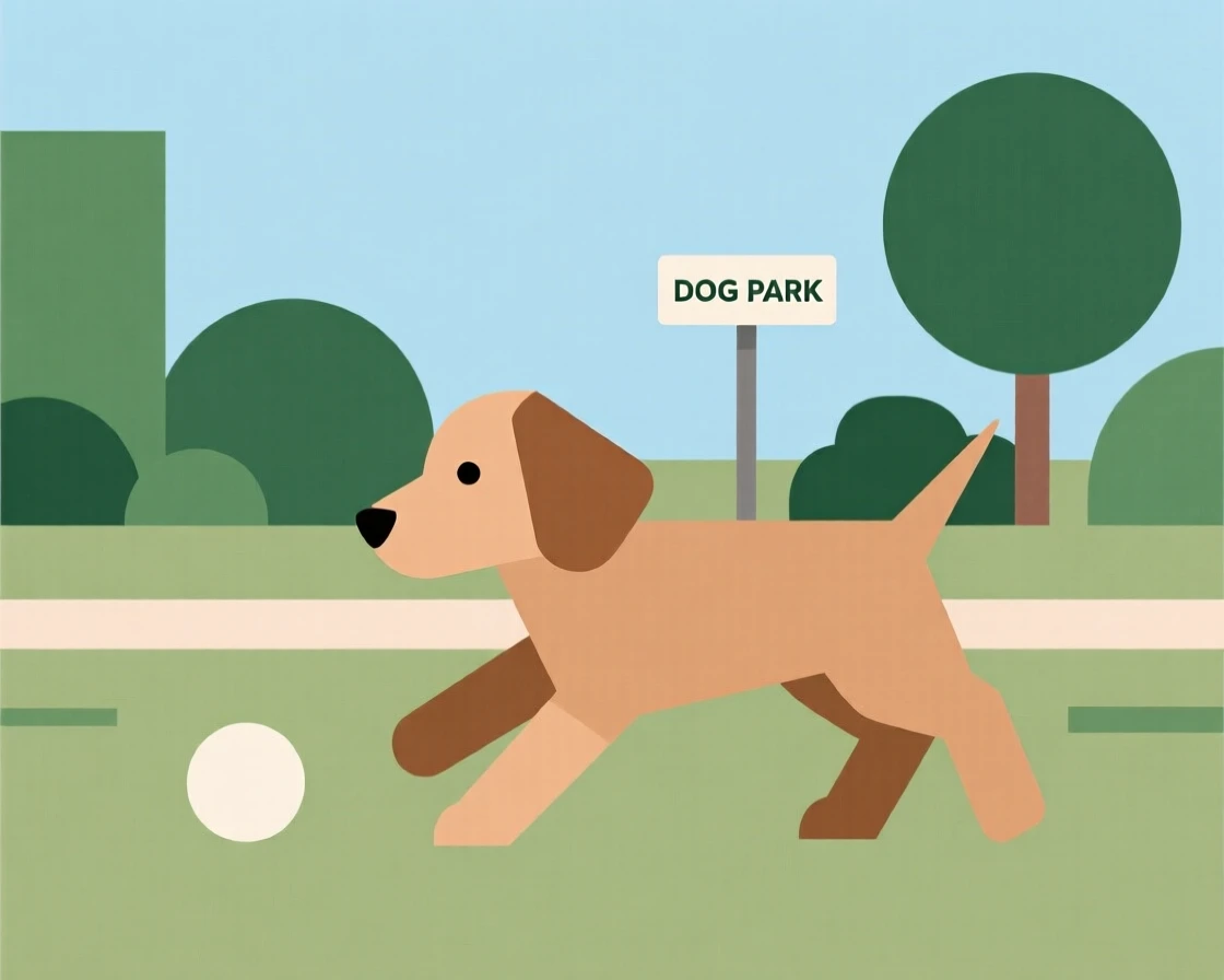 A puppy playing fetch in a park