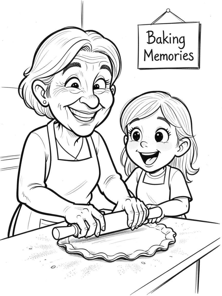 [Family & Relationship Moments] Heartwarming scene of a grandmother teaching her granddaughter to bake a pie, radiating love and warmth