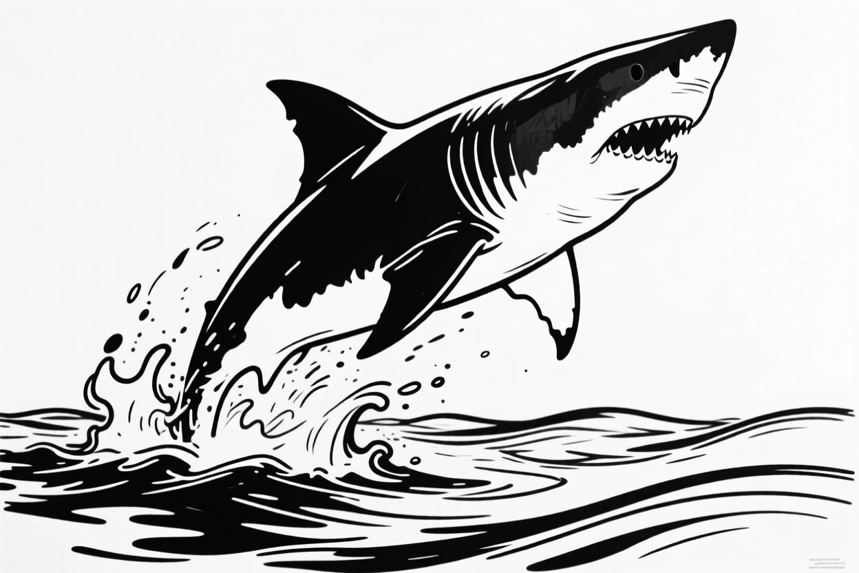 A great white shark breaching the surface as it hunts.