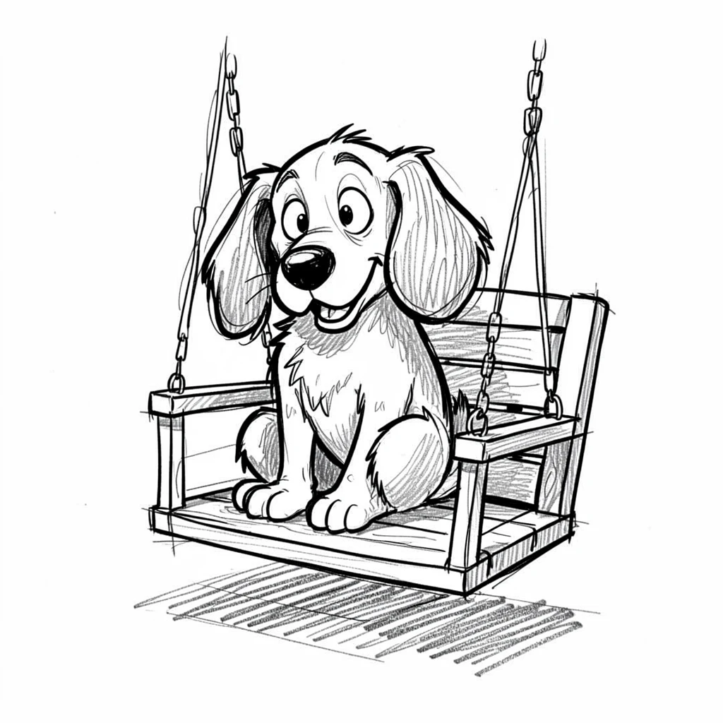 A floppy-eared beagle sitting on a porch swing.