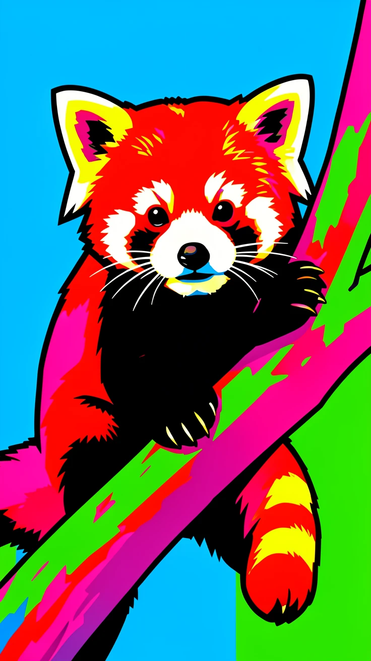Red panda climbing a tree branch