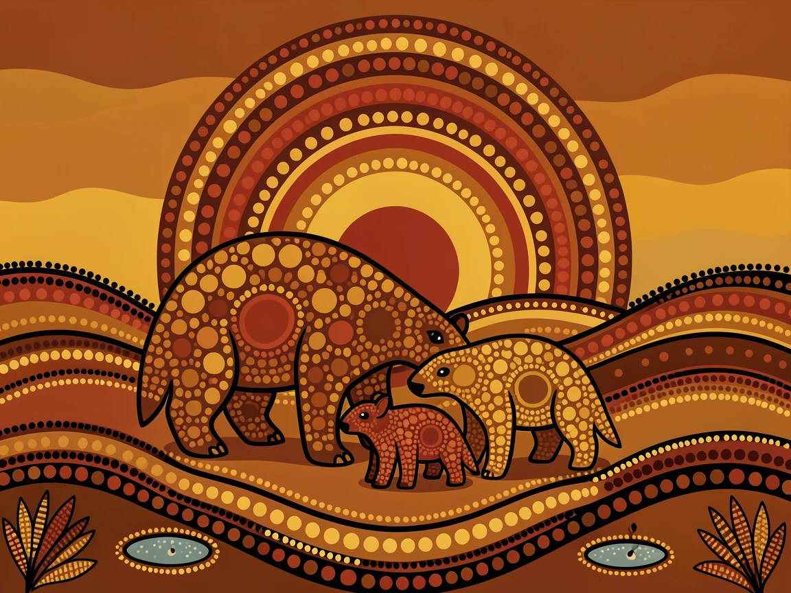 A aardvark family gathered at sunset