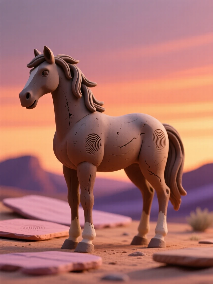A wild mustang standing alone silhouetted against a desert sunset