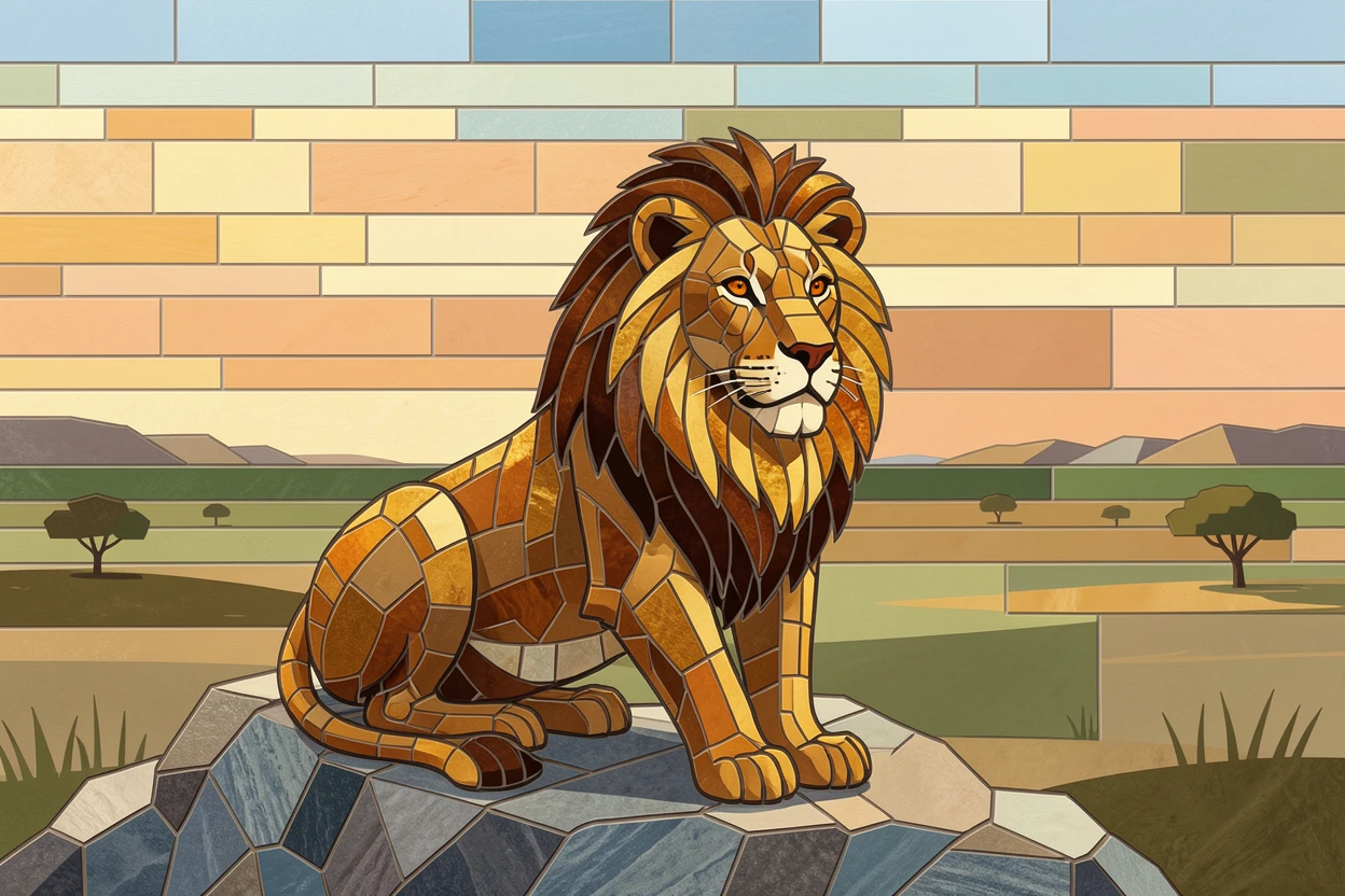 A majestic lion resting on a rocky outcrop overlooking the savanna.