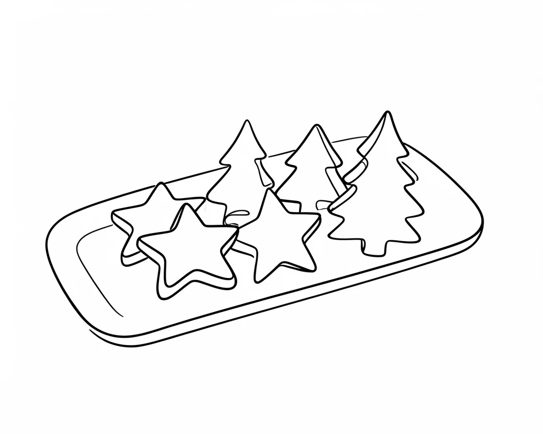 A tray of gingerbread cookies shaped like stars and trees