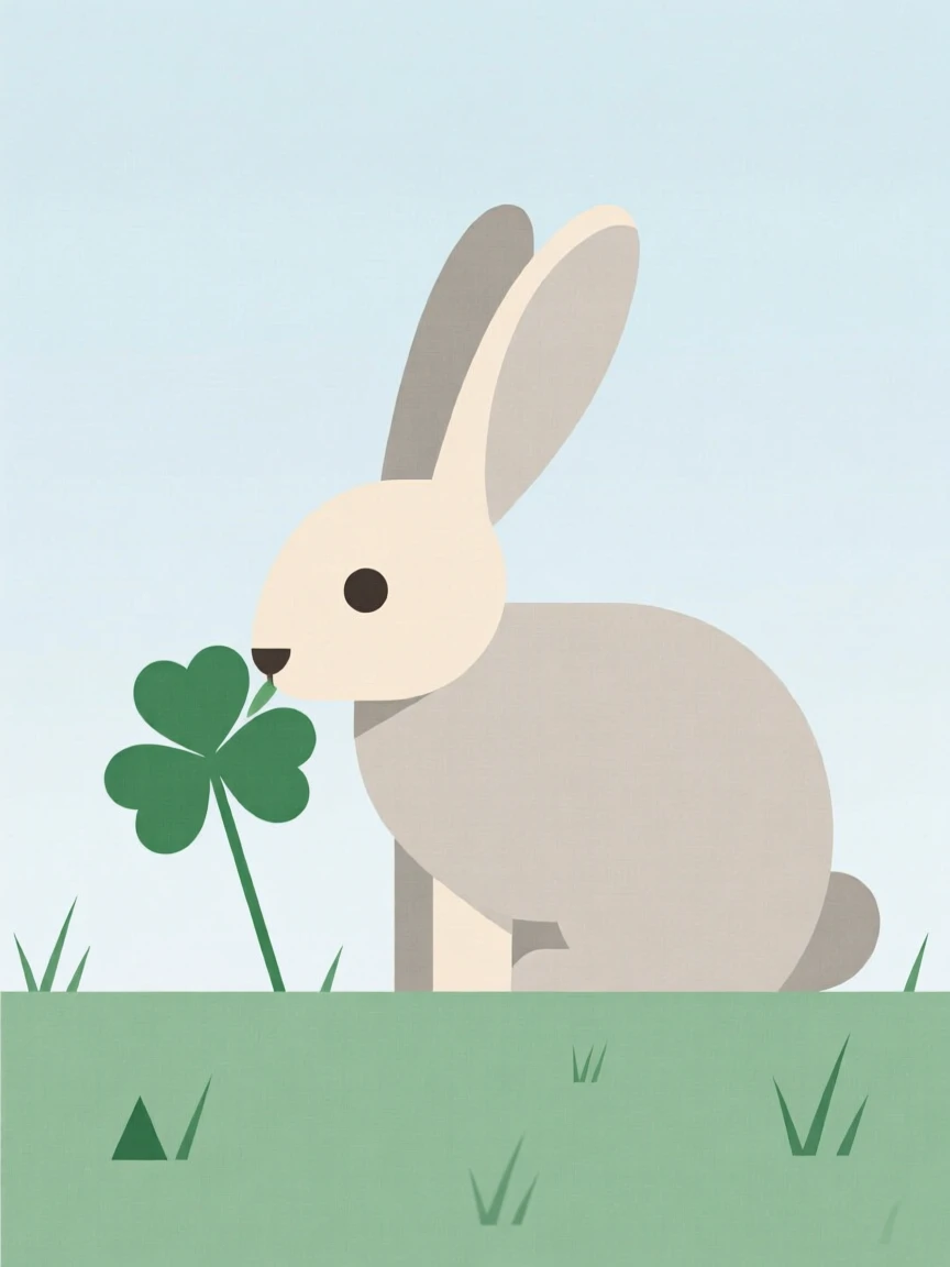 A rabbit nibbling clover in a meadow
