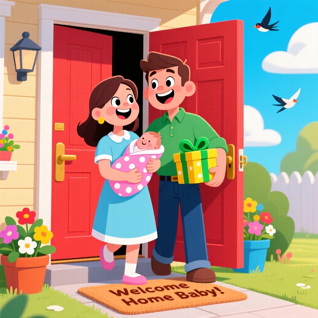 A young couple bringing their newborn home for the first time.