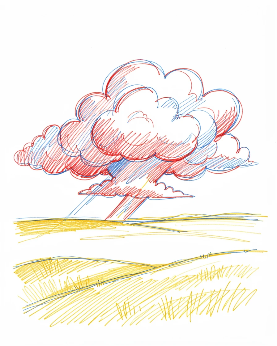 A dramatic thunderhead building over a golden prairie at sunset