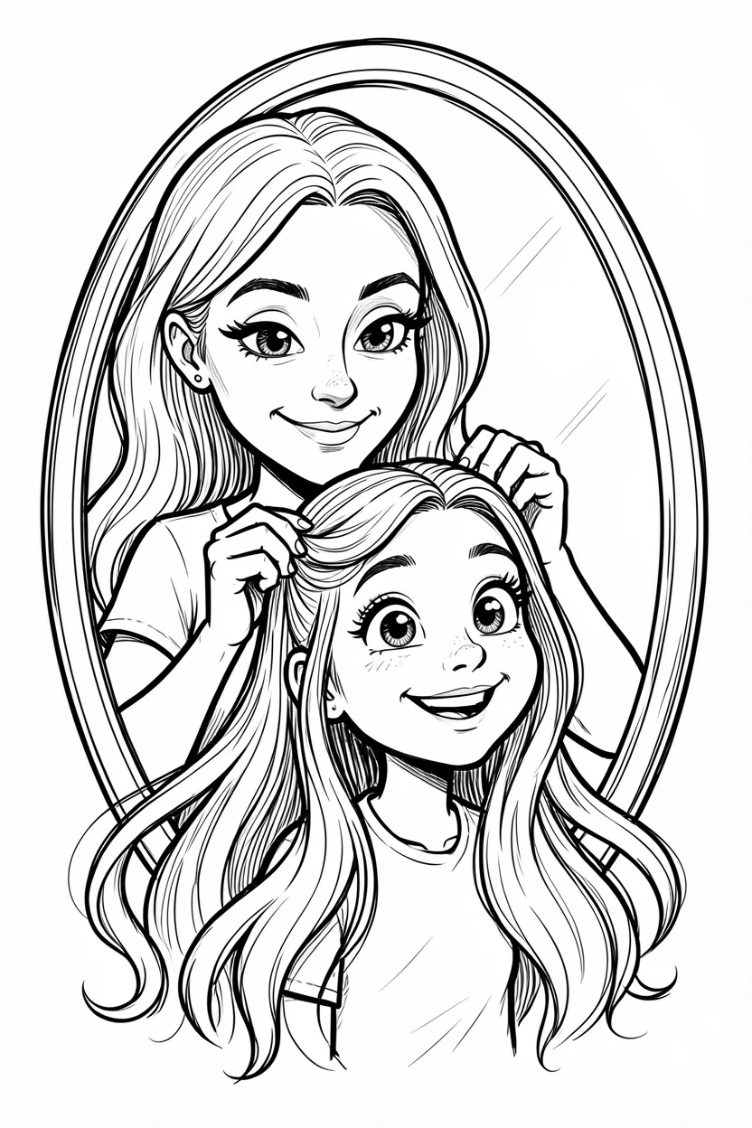 [Family & Relationship Moments] Heartwarming scene of a mother braiding her daughter's hair in front of a mirror, radiating love and warmth