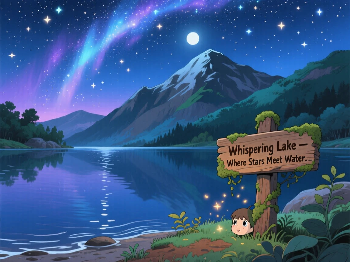 A stunning view of a starry night sky arching over a silent mountain lake, captured from a dramatic low angle.