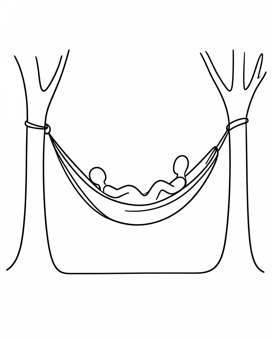 A backyard hammock strung between two trees on a lazy summer afternoon