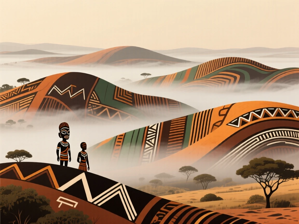 A chain of rolling hills blanketed in soft morning mist.