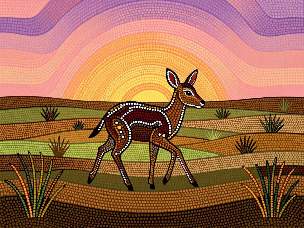 A dik-dik crossing an open grassland at dawn