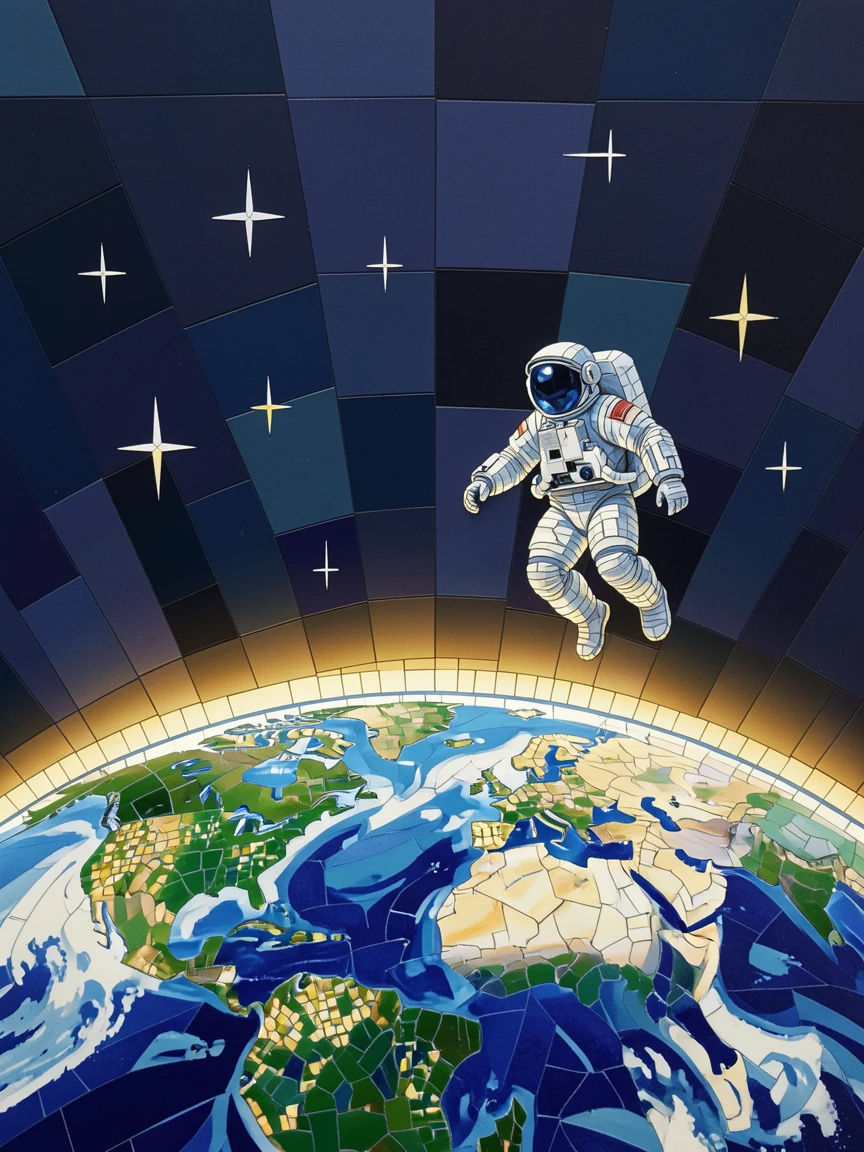 An awe-inspiring wide shot of a lone astronaut floating above the glowing curve of Earth, evoking wonder and vastness.