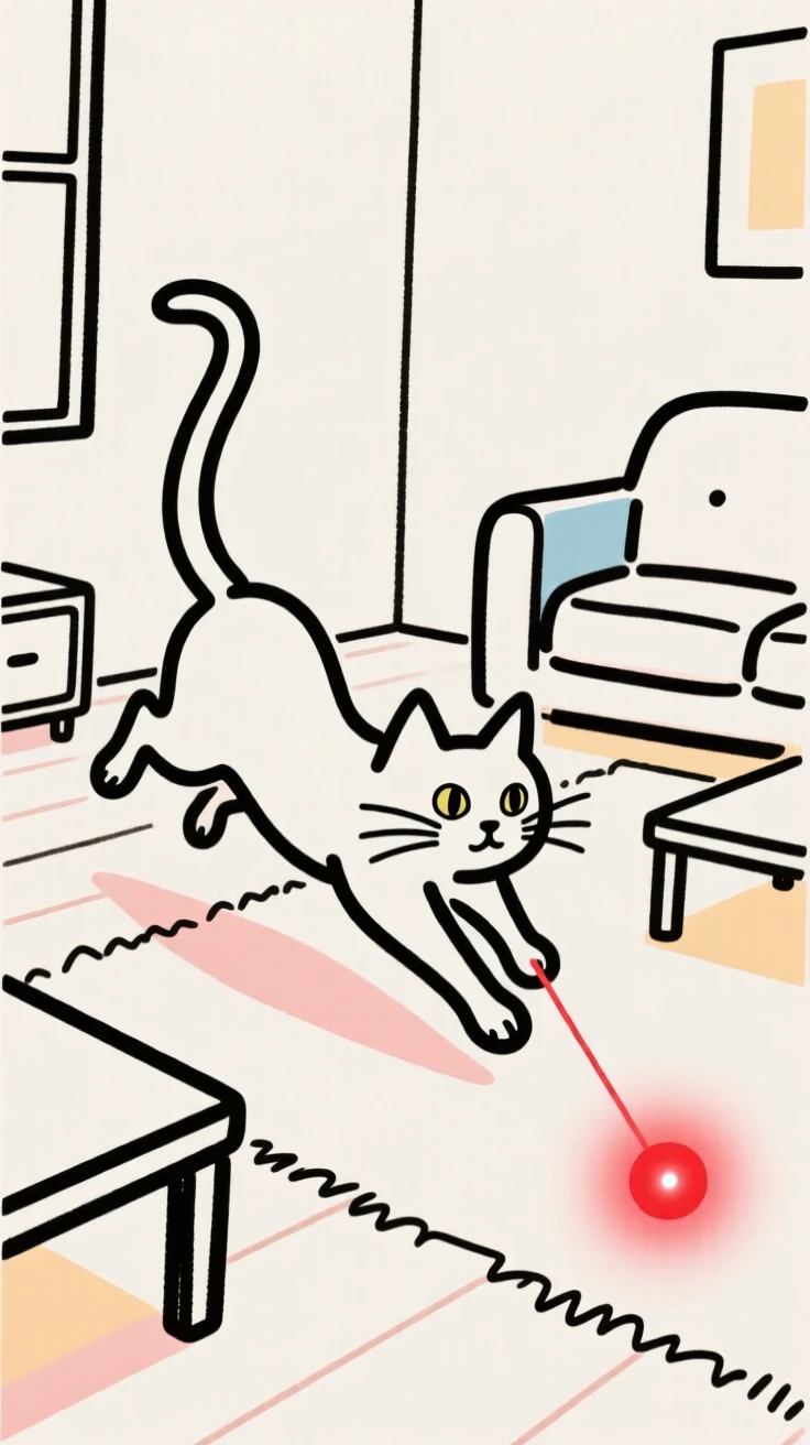 A cat chasing a laser dot across a living room floor.