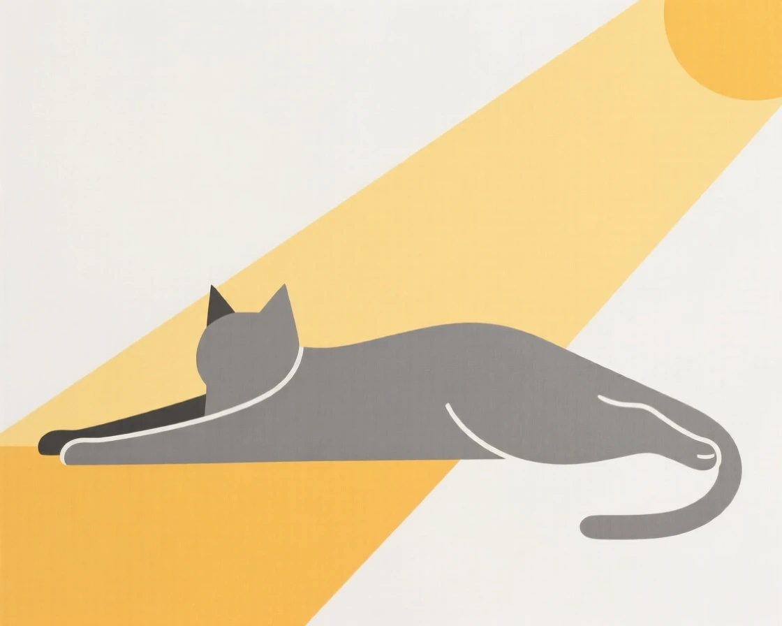 A cat stretching lazily in a sunbeam