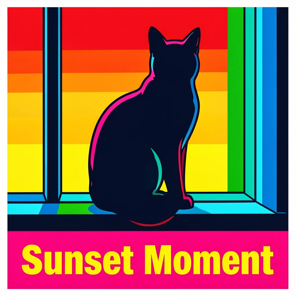 Cat silhouette sitting in a windowsill at sunset