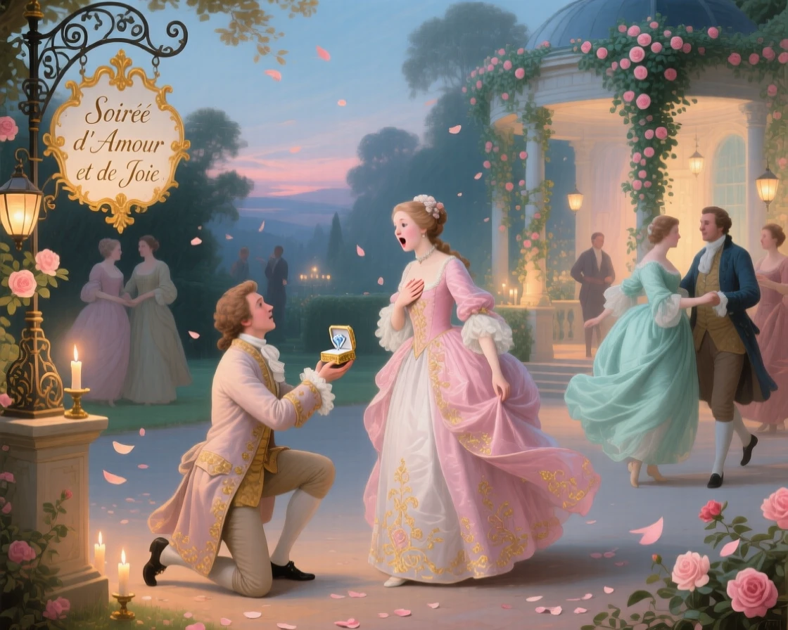 A surprise engagement announced during an evening dance  