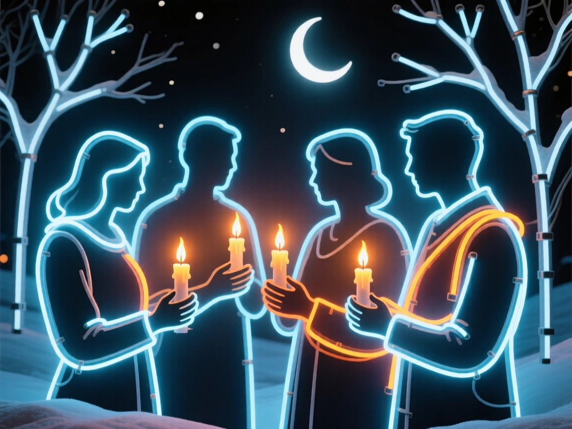 A candlelit vigil during a winter solstice celebration.
