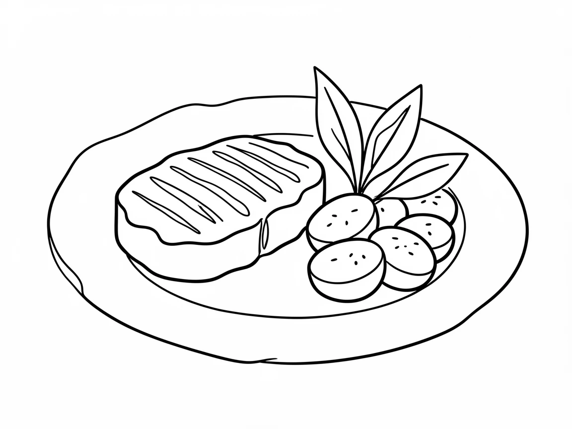 A grilled steak resting beside roasted vegetables on a rustic plate