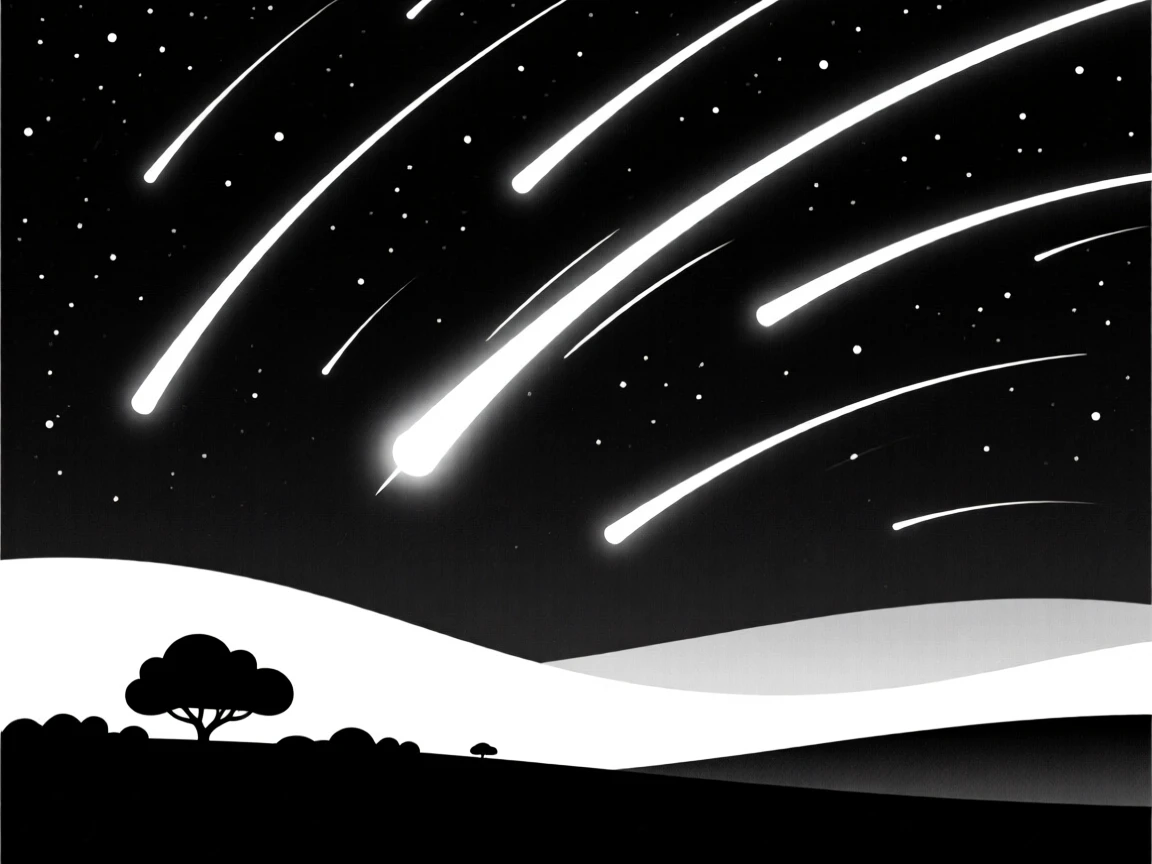 A meteor shower lighting up the night sky.