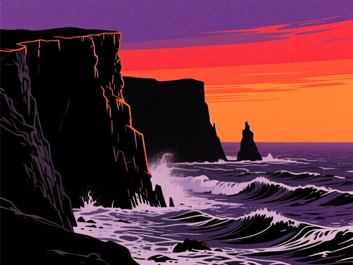 Dramatic sea cliffs plunging into a churning ocean below.