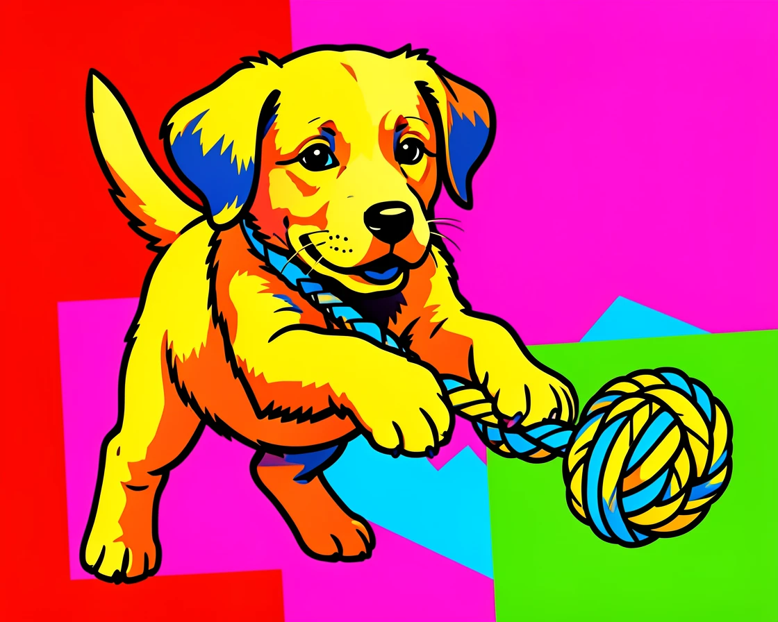 Puppy tugging on a rope toy