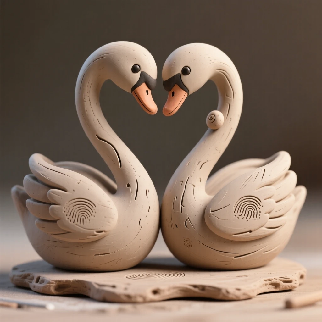 A pair of swans forming a heart shape with their curved necks