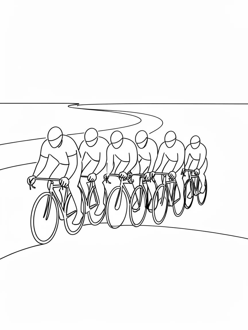 A group of cyclists riding together along a scenic coastal road
