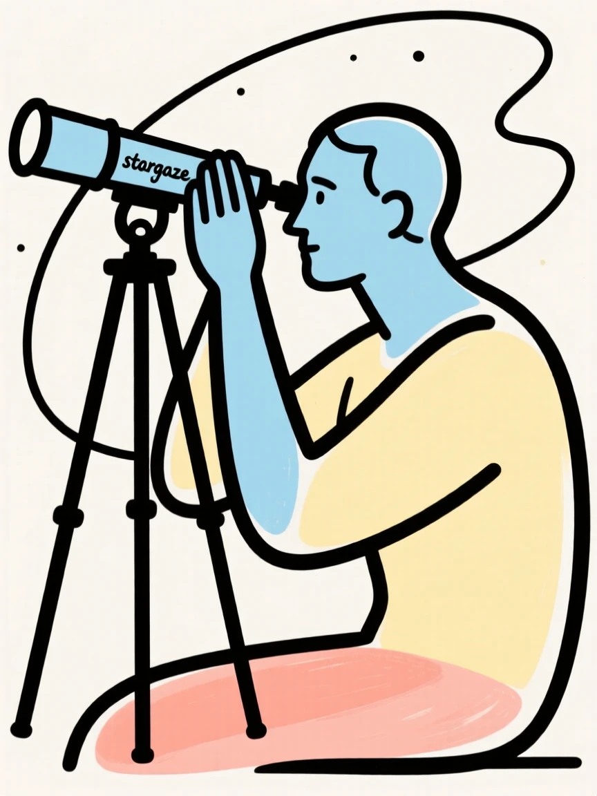 An astronomer looking through a telescope