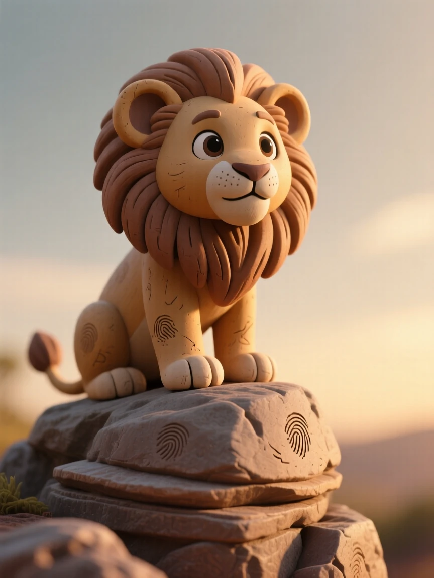 A young lion silhouetted atop a rock outcrop at golden hour