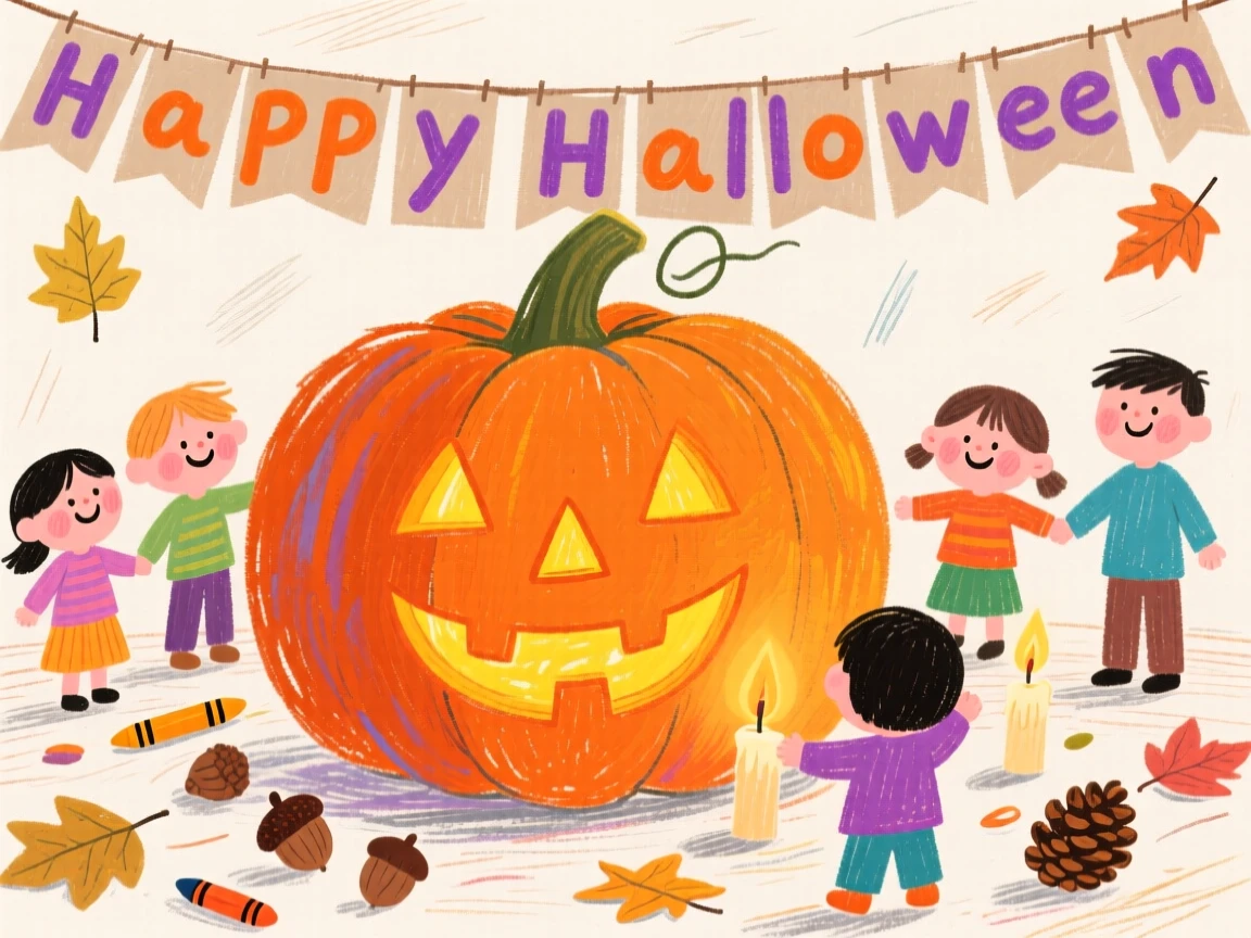A carved pumpkin displayed at the center of a festive gathering.