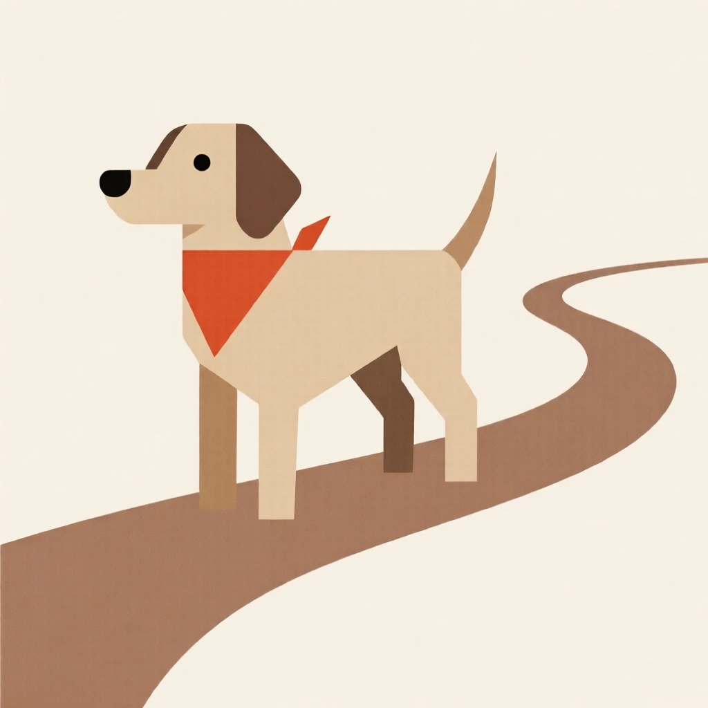 A dog wearing a bandana on a hiking trail