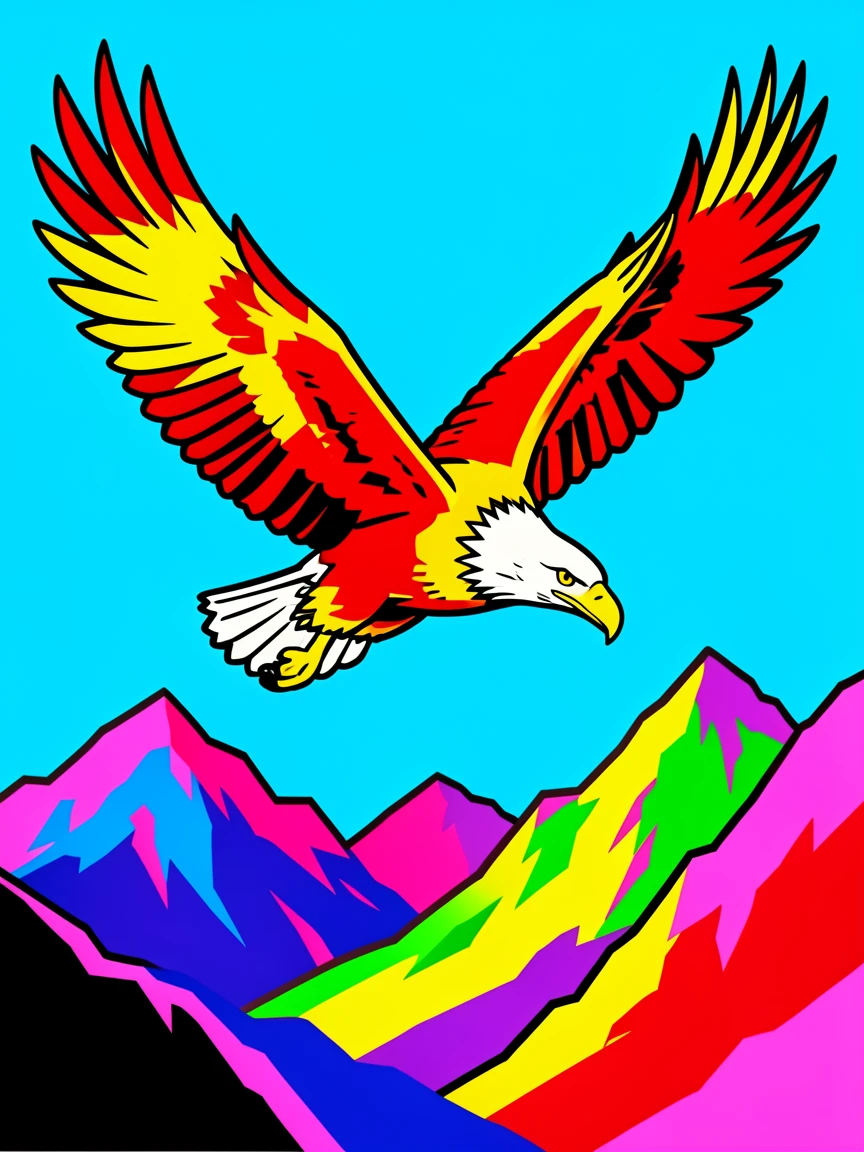 Golden eagle soaring over mountain peaks