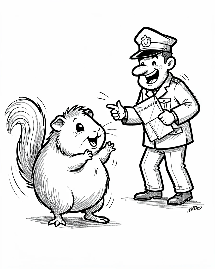A guinea pig wagging its tail at the mail carrier.