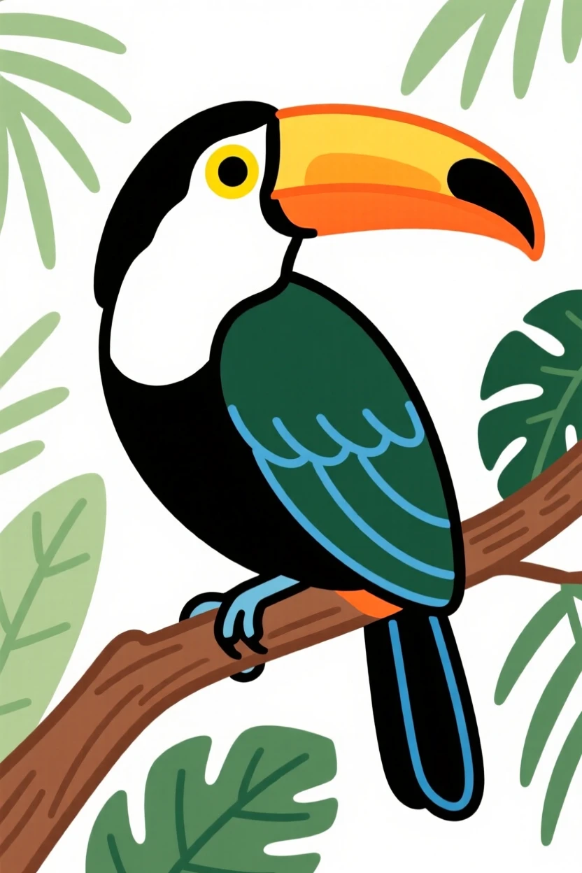A toucan resting on a jungle branch.