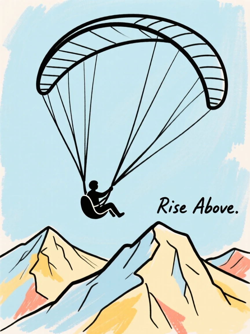 A paraglider soaring over mountains