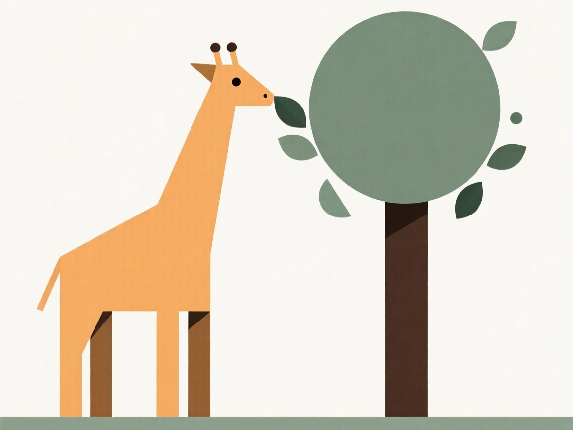 A giraffe reaching for leaves on a tall tree