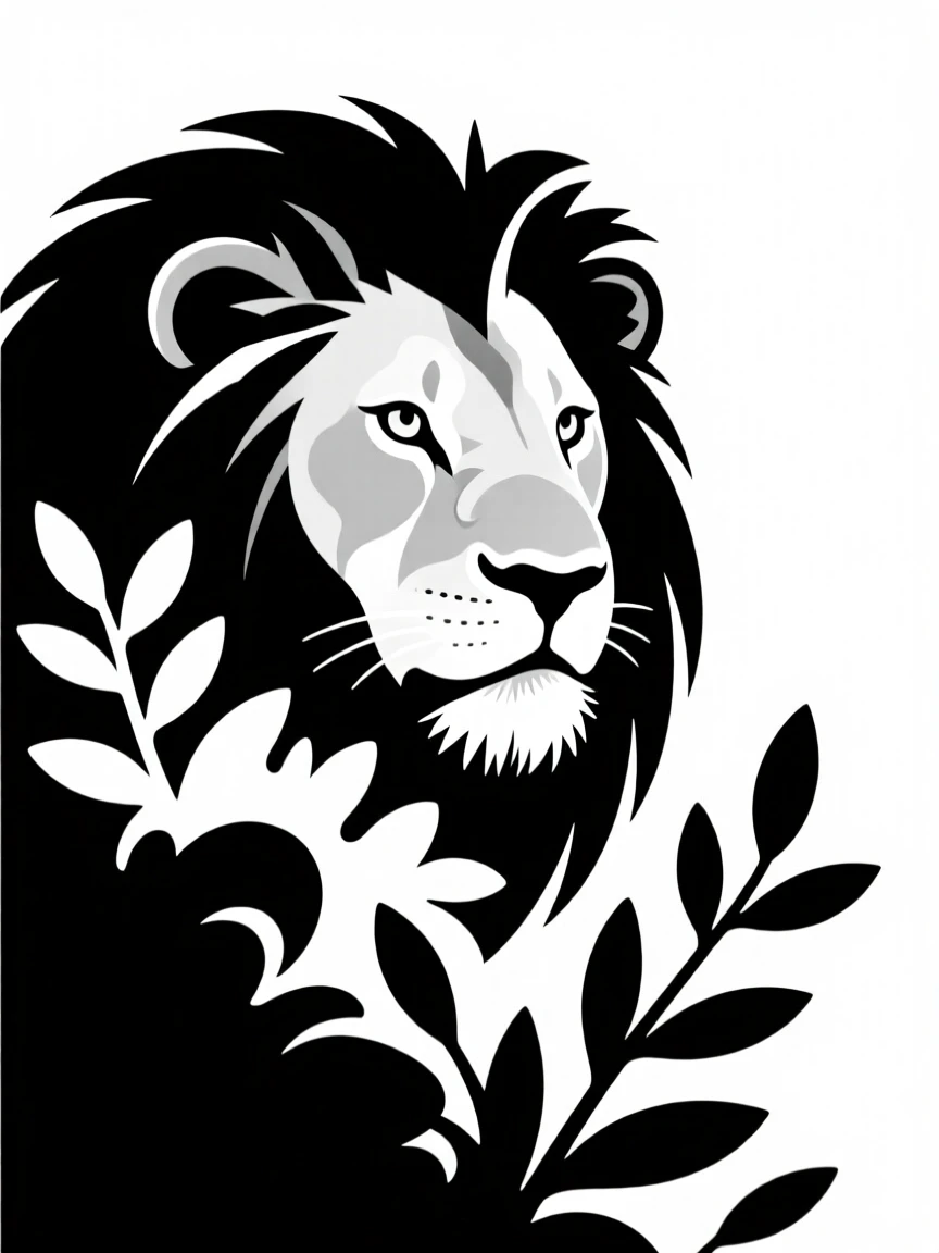 A majestic lion peering out from behind a bush.