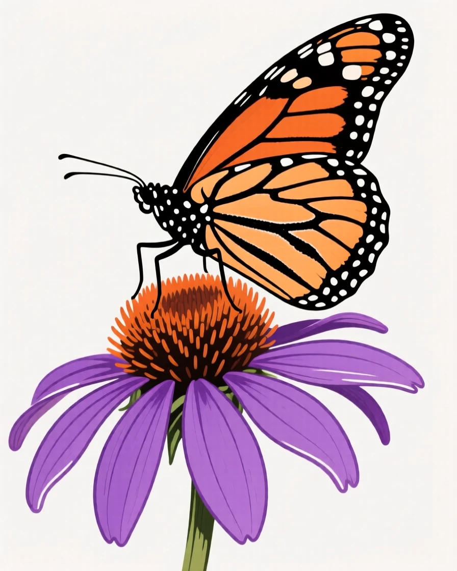 A monarch butterfly resting on a purple coneflower.